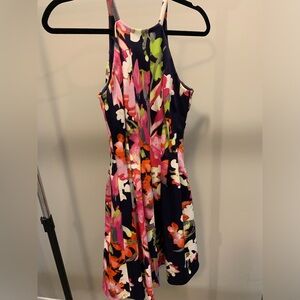 Vince Camuto Scuba Knit Floral Mini Halter Dress w/ Pockets